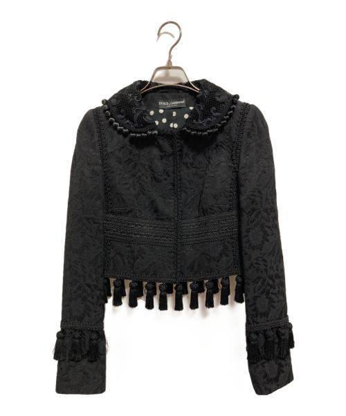 DOLCE & GABBANA（ドルチェ＆ガッバーナ）DOLCE & GABBANA (ドルチェ＆ガッバーナ) ジャガードフリンジレースジャケット ブラック サイズ:40の古着・服飾アイテム