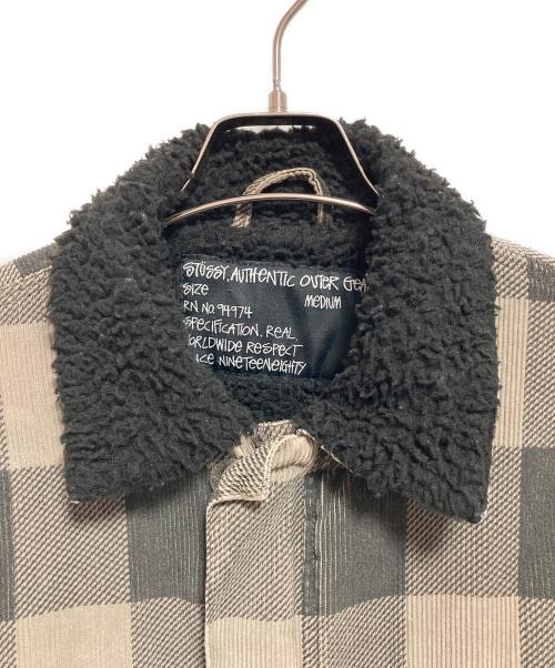 stussy（ステューシー）stussy (ステューシー) 00'sボアチェックジャケット ブラウン×ブラック サイズ:Mの古着・服飾アイテム