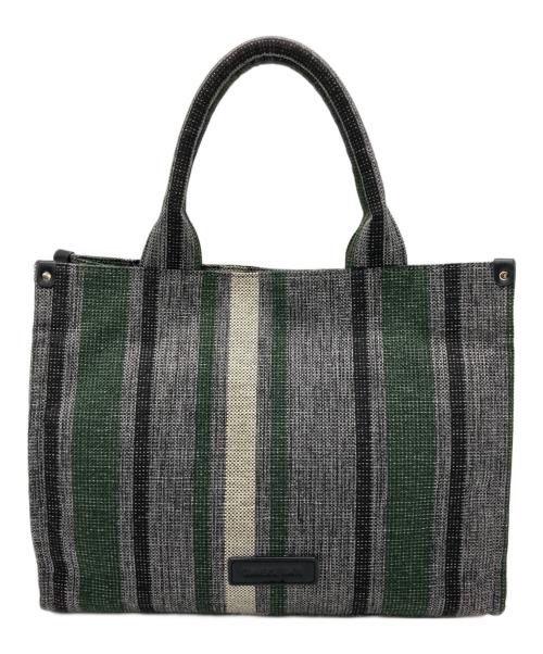 CONVERSE TOKYO（コンバーストウキョウ）CONVERSE TOKYO (コンバーストウキョウ) STRIPE SQUARE TOTEBAG グレー×グリーンの古着・服飾アイテム