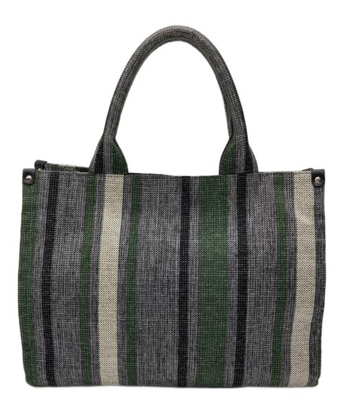 CONVERSE TOKYO（コンバーストウキョウ）CONVERSE TOKYO (コンバーストウキョウ) STRIPE SQUARE TOTEBAG グレー×グリーンの古着・服飾アイテム
