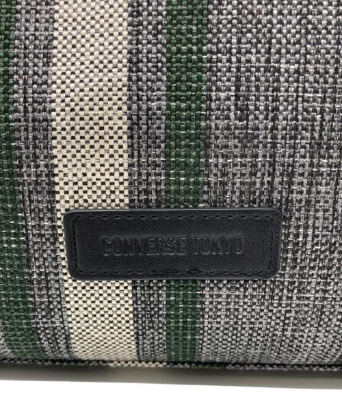 CONVERSE TOKYO（コンバーストウキョウ）CONVERSE TOKYO (コンバーストウキョウ) STRIPE SQUARE TOTEBAG グレー×グリーンの古着・服飾アイテム