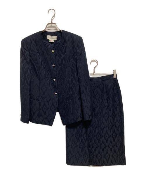 PIERRE BALMAIN（ピエール バルマン）PIERRE BALMAIN (ピエール バルマン) パワーショルダースカートスーツ ネイビー サイズ:9の古着・服飾アイテム