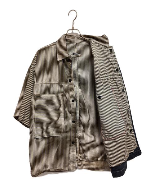 G-STAR RAW（ジースターロゥ）G-STAR RAW (ジースターロゥ) E Double Unisex Shirt ネイビー×ベージュ サイズ:Sの古着・服飾アイテム