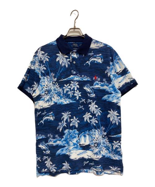 POLO RALPH LAUREN（ポロ・ラルフローレン）POLO RALPH LAUREN (ポロ・ラルフローレン) アロハ柄プリントポロシャツ ブルー サイズ:Lの古着・服飾アイテム