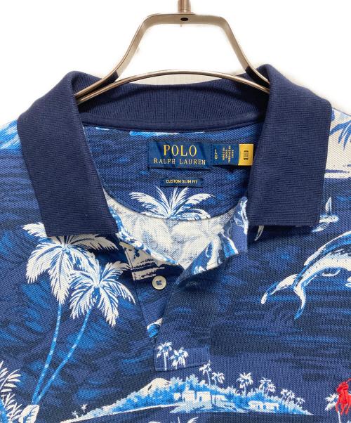 POLO RALPH LAUREN（ポロ・ラルフローレン）POLO RALPH LAUREN (ポロ・ラルフローレン) アロハ柄プリントポロシャツ ブルー サイズ:Lの古着・服飾アイテム