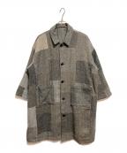 PAR ICI KLASSISK×Harris Tweedパーリッシィクラシスク×ハリスツイード）の古着「パッチワークウールステンカラーコート」｜グレー
