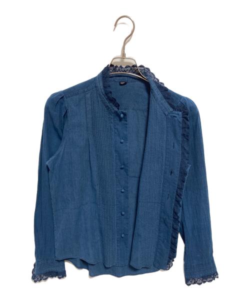 45R（フォーティファイブ・アール）45R (フォーティファイブ・アール) 藍インドカディのレースフリルブラウス インディゴ サイズ:-の古着・服飾アイテム