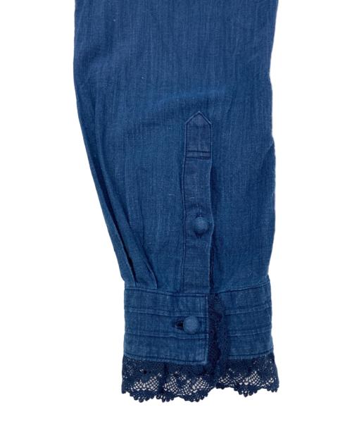 45R（フォーティファイブ・アール）45R (フォーティファイブ・アール) 藍インドカディのレースフリルブラウス インディゴ サイズ:-の古着・服飾アイテム