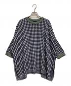 SDL 45Rフォーティーファイブアール）の古着「ギンガムジャカードのビッグスリットTシャツ」｜ネイビー