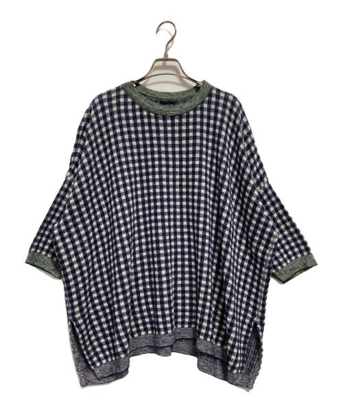 SDL 45R（フォーティーファイブアール）SDL 45R (フォーティーファイブアール) ギンガムジャカードのビッグスリットTシャツ ネイビー サイズ:-の古着・服飾アイテム