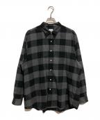 uniform experimentユニフォームエクスペリメント）の古着「BAGGY LOGO REGULAR COLLAR FLANNEL BLOCKCHECK SHIRT」｜グレー