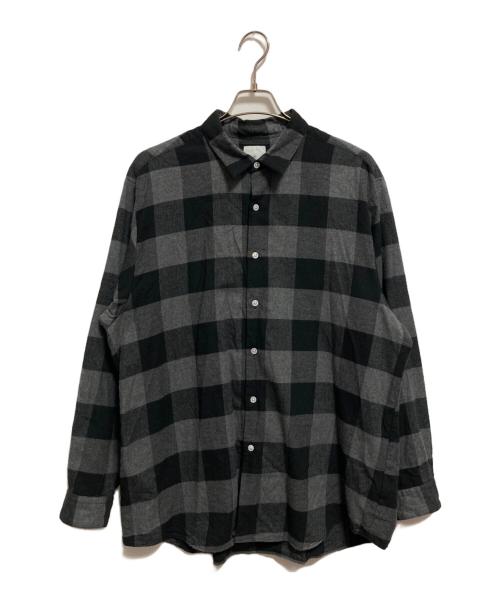 uniform experiment（ユニフォームエクスペリメント）uniform experiment (ユニフォームエクスペリメント) BAGGY LOGO REGULAR COLLAR FLANNEL BLOCKCHECK SHIRT グレー サイズ:3の古着・服飾アイテム