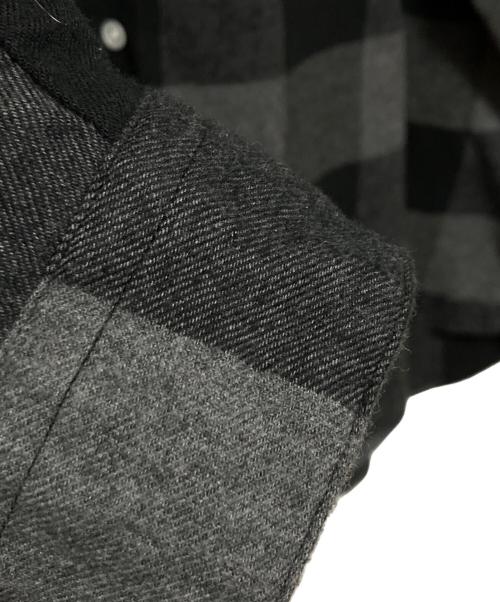 uniform experiment（ユニフォームエクスペリメント）uniform experiment (ユニフォームエクスペリメント) BAGGY LOGO REGULAR COLLAR FLANNEL BLOCKCHECK SHIRT グレー サイズ:3の古着・服飾アイテム