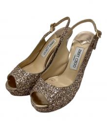 JIMMY CHOO（ジミーチュウ）の古着「オープントゥーサンダル」｜ゴールド