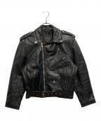 GENUINE LEATHERジェニュインレザー）の古着「ダブルライダースジャケット」｜ブラック