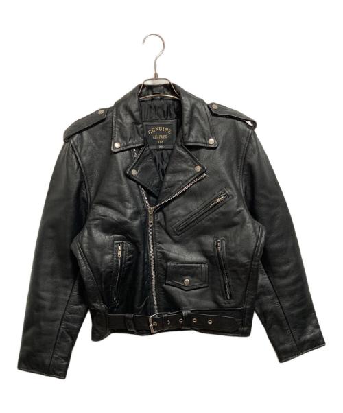 GENUINE LEATHER（ジェニュインレザー）GENUINE LEATHER (ジェニュインレザー) ダブルライダースジャケット ブラック サイズ:38の古着・服飾アイテム