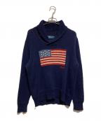 POLO RALPH LAURENポロ・ラルフローレン）の古着「星条旗柄ショールカラーニット」｜ネイビー