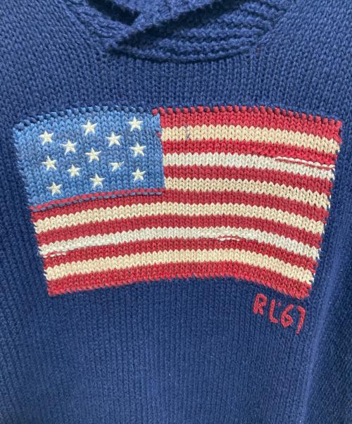 POLO RALPH LAUREN（ポロ・ラルフローレン）POLO RALPH LAUREN (ポロ・ラルフローレン) 星条旗柄ショールカラーニット ネイビー サイズ:XLの古着・服飾アイテム
