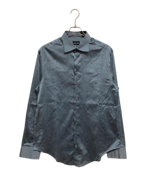 GIORGIO ARMANI（ジョルジョアルマーニ）GIORGIO ARMANI (ジョルジョアルマーニ) ストライプシルクシャツ ブルー サイズ:41の古着・服飾アイテム