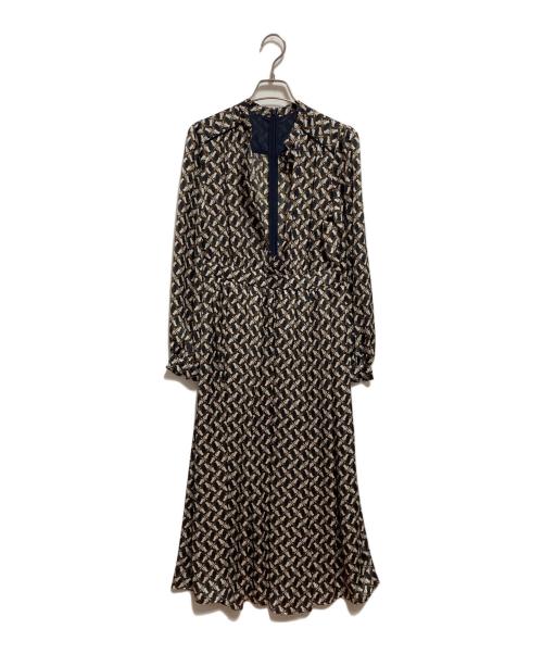 ANAYI（アナイ）ANAYI (アナイ) キャットプリント総柄ワンピース ブラウン×ネイビー サイズ:36の古着・服飾アイテム