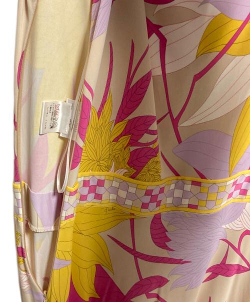 Emilio Pucci（エミリオ プッチ）Emilio Pucci (エミリオ プッチ) 総柄レーヨンキャミソールワンピース ピンク×イエロー サイズ:38の古着・服飾アイテム