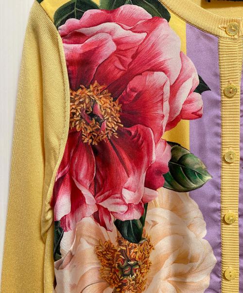 DOLCE & GABBANA（ドルチェ＆ガッバーナ）DOLCE & GABBANA (ドルチェ＆ガッバーナ) シルク切替カーディガン イエロー サイズ:36の古着・服飾アイテム