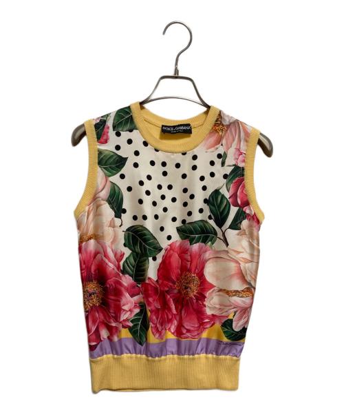 DOLCE & GABBANA（ドルチェ＆ガッバーナ）DOLCE & GABBANA (ドルチェ＆ガッバーナ) シルク切替ノースリーブニット イエロー サイズ:36の古着・服飾アイテム