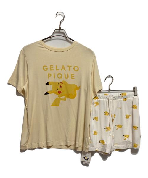 gelato pique（ジェラートピケ）gelato pique (ジェラートピケ) 接触冷感プリントTシャツ＆ショートパンツセット イエロー×ホワイト サイズ:FREEの古着・服飾アイテム