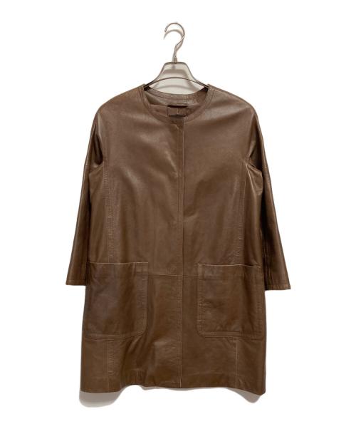 WEEKEND Max Mara（ウィークエンド マックスマーラ）WEEKEND Max Mara (ウィークエンド マックスマーラ) ノーカラーレザーコート ブラウン サイズ:40の古着・服飾アイテム