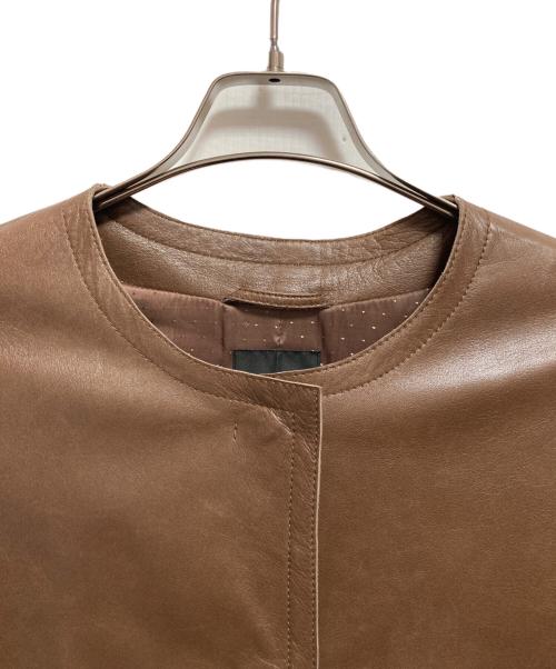 WEEKEND Max Mara（ウィークエンド マックスマーラ）WEEKEND Max Mara (ウィークエンド マックスマーラ) ノーカラーレザーコート ブラウン サイズ:40の古着・服飾アイテム