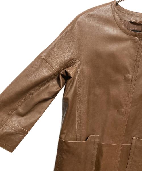 WEEKEND Max Mara（ウィークエンド マックスマーラ）WEEKEND Max Mara (ウィークエンド マックスマーラ) ノーカラーレザーコート ブラウン サイズ:40の古着・服飾アイテム