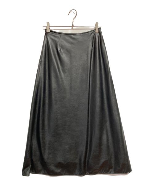 BALLSEY（ボールジィ）BALLSEY (ボールジィ) レザーライクライトクロス セミフレアスカート ブラック サイズ:34の古着・服飾アイテム