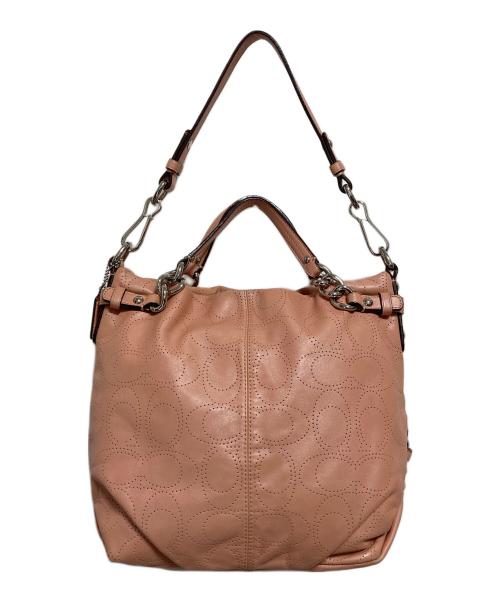 COACH（コーチ）COACH (コーチ) パンチングシグネチャー2WAYバッグ ピンクの古着・服飾アイテム