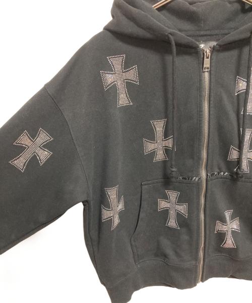 unknown（アンノーン）unknown (アンノーン) クロスラインストーンジップアップパーカー ブラック サイズ:Mの古着・服飾アイテム