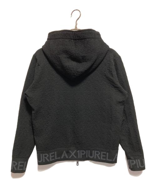 1PIU1UGUALE3 RELAX（ウノピゥウノウグァーレトレ リラックス）1piu1uguale3 relax (ウノピゥウノウグァーレトレ リラックス) リブロゴジャガードニットパーカー ブラック サイズ:Mの古着・服飾アイテム
