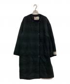 Traditional Weatherwearトラディショナルウェザーウェア）の古着「ノーカラーチェックコート」｜グリーン×ブラック