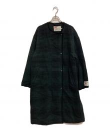 Traditional Weatherwear（トラディショナルウェザーウェア）の古着「ノーカラーチェックコート」｜グリーン×ブラック