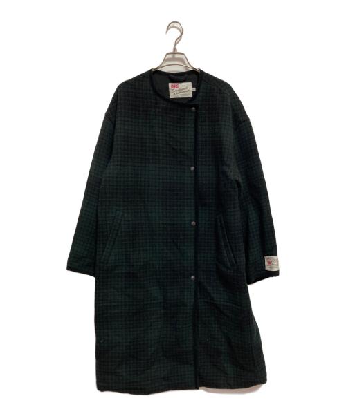 Traditional Weatherwear（トラディショナルウェザーウェア）Traditional Weatherwear (トラディショナルウェザーウェア) ノーカラーチェックコート グリーン×ブラック サイズ:34の古着・服飾アイテム