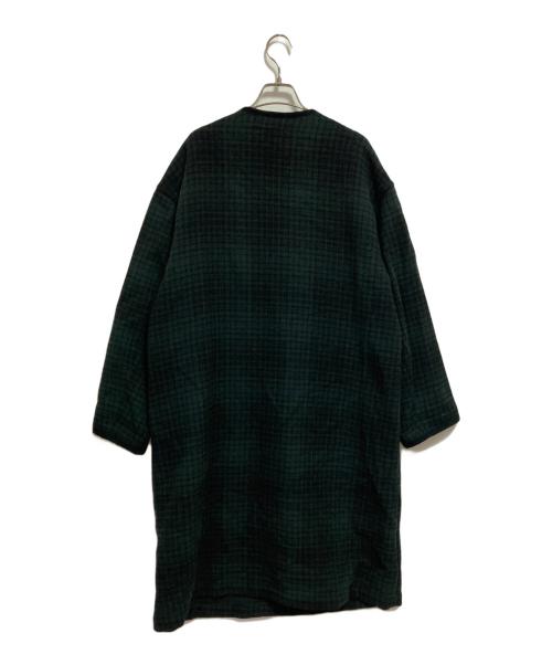 Traditional Weatherwear（トラディショナルウェザーウェア）Traditional Weatherwear (トラディショナルウェザーウェア) ノーカラーチェックコート グリーン×ブラック サイズ:34の古着・服飾アイテム
