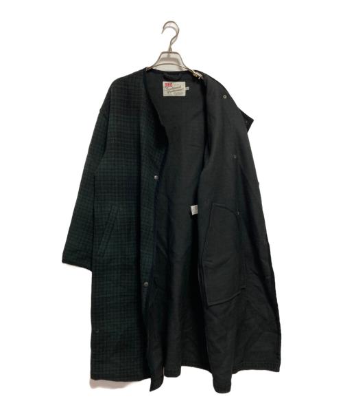Traditional Weatherwear（トラディショナルウェザーウェア）Traditional Weatherwear (トラディショナルウェザーウェア) ノーカラーチェックコート グリーン×ブラック サイズ:34の古着・服飾アイテム
