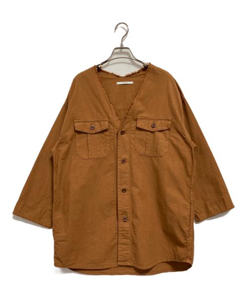 JOHNBULL（ジョンブル）Johnbull (ジョンブル) ノーカラーサファリシャツ ブラウン サイズ:FREEの古着・服飾アイテム