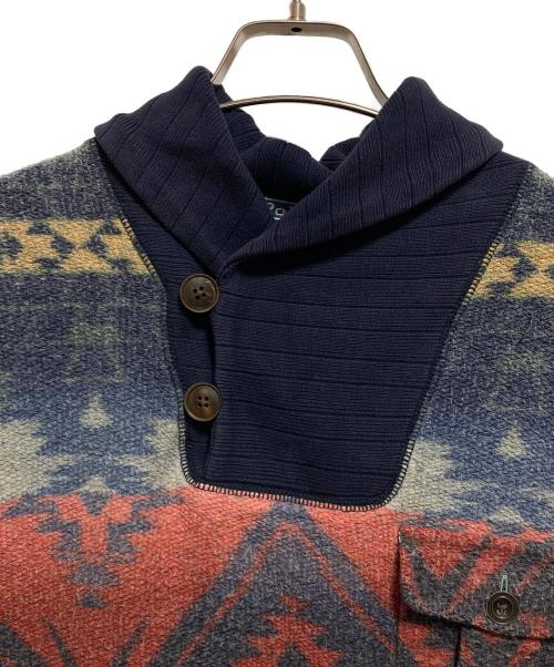 POLO RALPH LAUREN（ポロ・ラルフローレン）POLO RALPH LAUREN (ポロ・ラルフローレン) 90’ｓネイティブ柄ショールカラースウェット ネイビー×レッド サイズ:Lの古着・服飾アイテム
