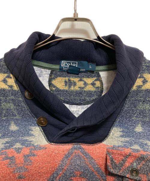 POLO RALPH LAUREN（ポロ・ラルフローレン）POLO RALPH LAUREN (ポロ・ラルフローレン) 90’ｓネイティブ柄ショールカラースウェット ネイビー×レッド サイズ:Lの古着・服飾アイテム
