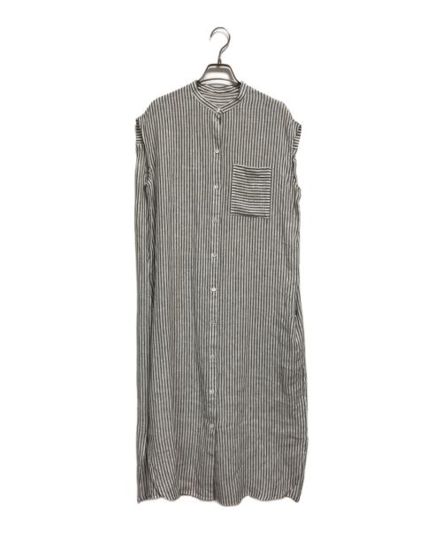 23区（ニジュウサンク）23区 (ニジュウサンク) LIBECO ノースリーブ シャツ ワンピース グレー サイズ:38の古着・服飾アイテム