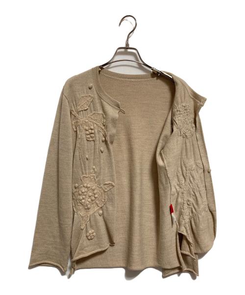 HaaT（ハート）Haat (ハート) デザインニットカーディガン ベージュ サイズ:2の古着・服飾アイテム
