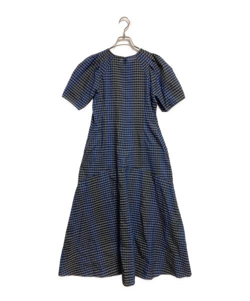 UNITED ARROWS（ユナイテッドアローズ）UNITED ARROWS (ユナイテッドアローズ) パフスリーブ チェック ワンピース ネイビー×グレー サイズ:36の古着・服飾アイテム