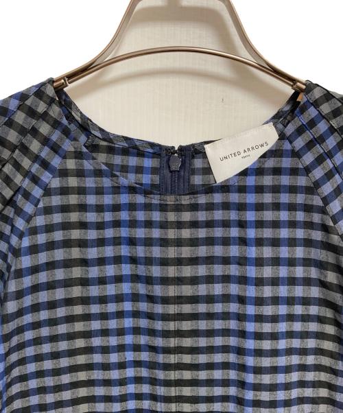 UNITED ARROWS（ユナイテッドアローズ）UNITED ARROWS (ユナイテッドアローズ) パフスリーブ チェック ワンピース ネイビー×グレー サイズ:36の古着・服飾アイテム