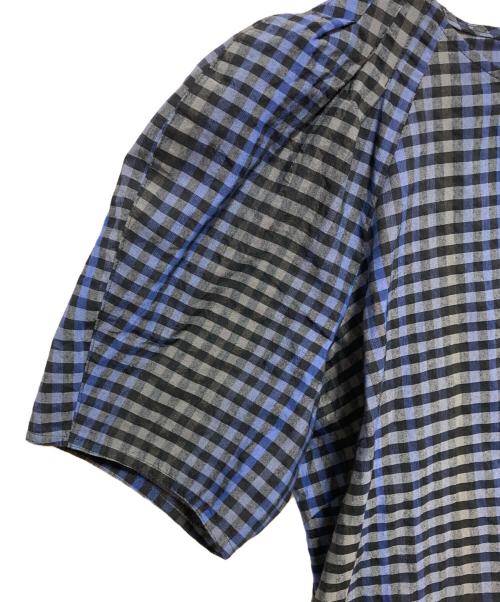 UNITED ARROWS（ユナイテッドアローズ）UNITED ARROWS (ユナイテッドアローズ) パフスリーブ チェック ワンピース ネイビー×グレー サイズ:36の古着・服飾アイテム