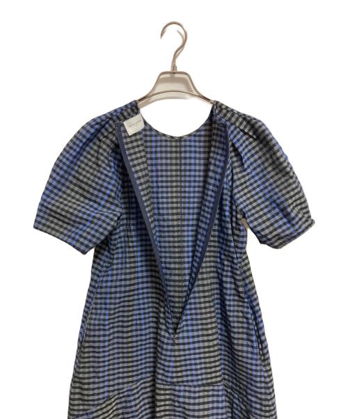 UNITED ARROWS（ユナイテッドアローズ）UNITED ARROWS (ユナイテッドアローズ) パフスリーブ チェック ワンピース ネイビー×グレー サイズ:36の古着・服飾アイテム