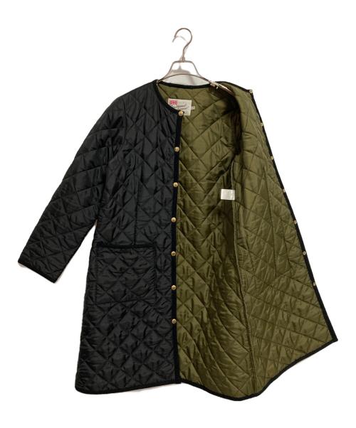 Traditional Weatherwear（トラディショナルウェザーウェア）Traditional Weatherwear (トラディショナルウェザーウェア) ARKLEY LONG キルティングノーカラーコート ブラック×オリーブ サイズ:36の古着・服飾アイテム